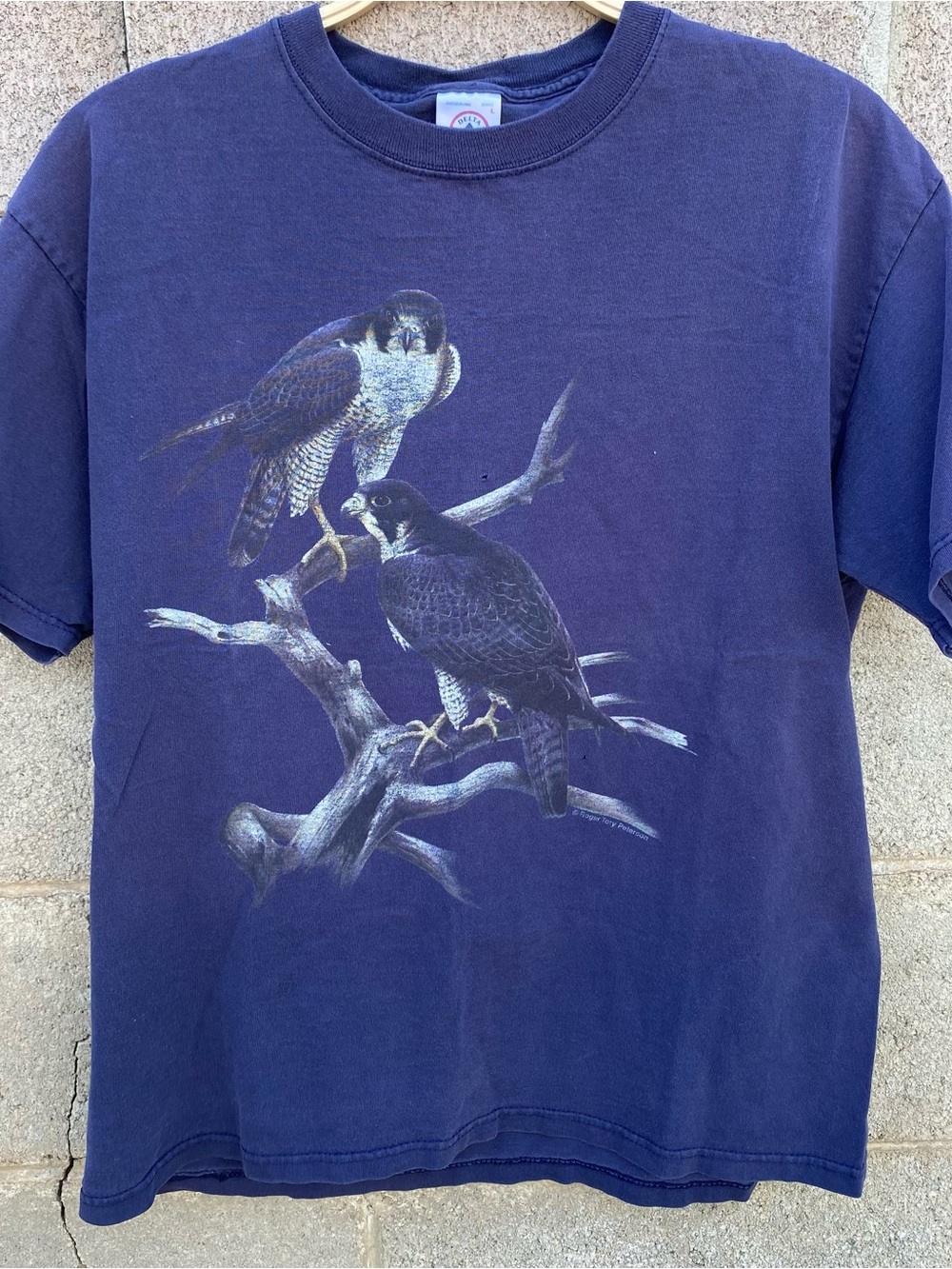 Vintage Roger Tory Peterson Hawk T-Shirt Size Large Birds Nature Wildlife